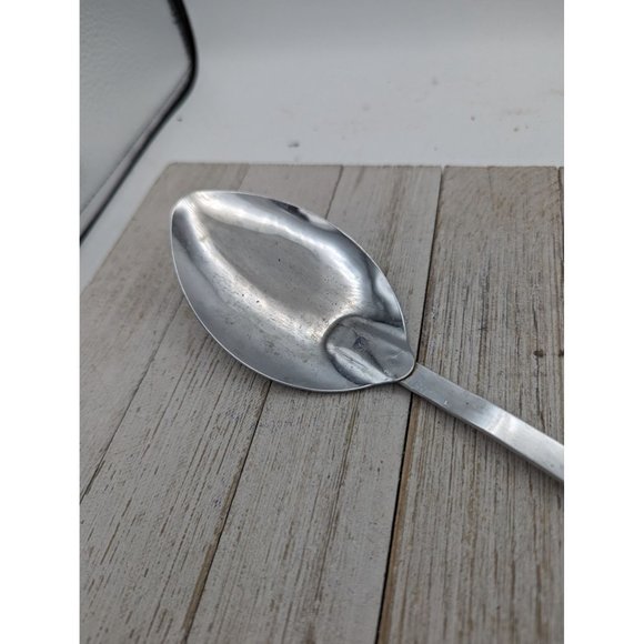 Serving Solid Spoon 12 1/2" Vintage White Handle Chrome - Picture 2 of 6
